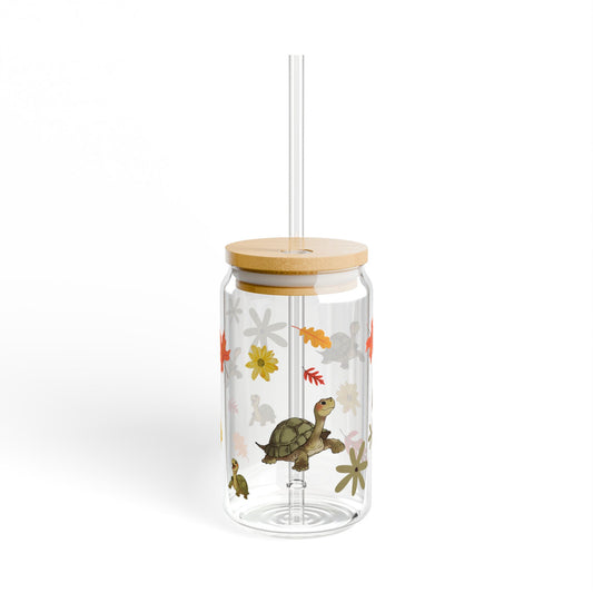 Coastal Grandma but Make It Turtle — 16oz Floral Glass