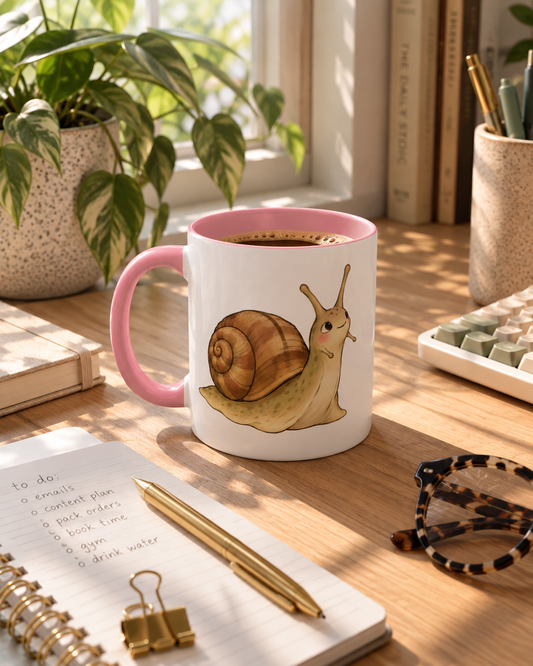 Eventually, Probably Snail Mug | Funny & Cute Coffee Cup for Slow Movers & Animal Lovers