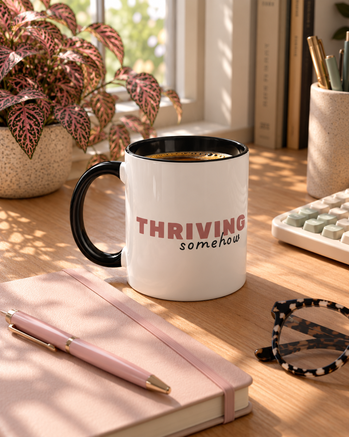Thriving, Somehow Axolotl Mug | Funny & Cute Coffee Cup for Overthinkers & Animal Lovers
