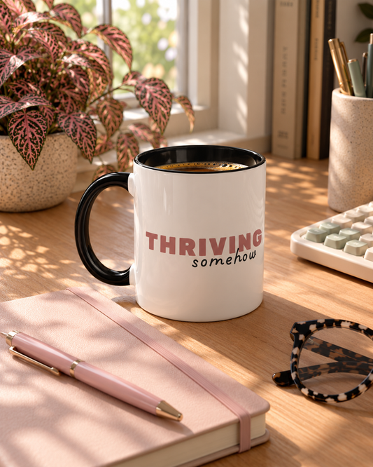 Thriving, Somehow Axolotl Mug | Funny & Cute Coffee Cup for Overthinkers & Animal Lovers