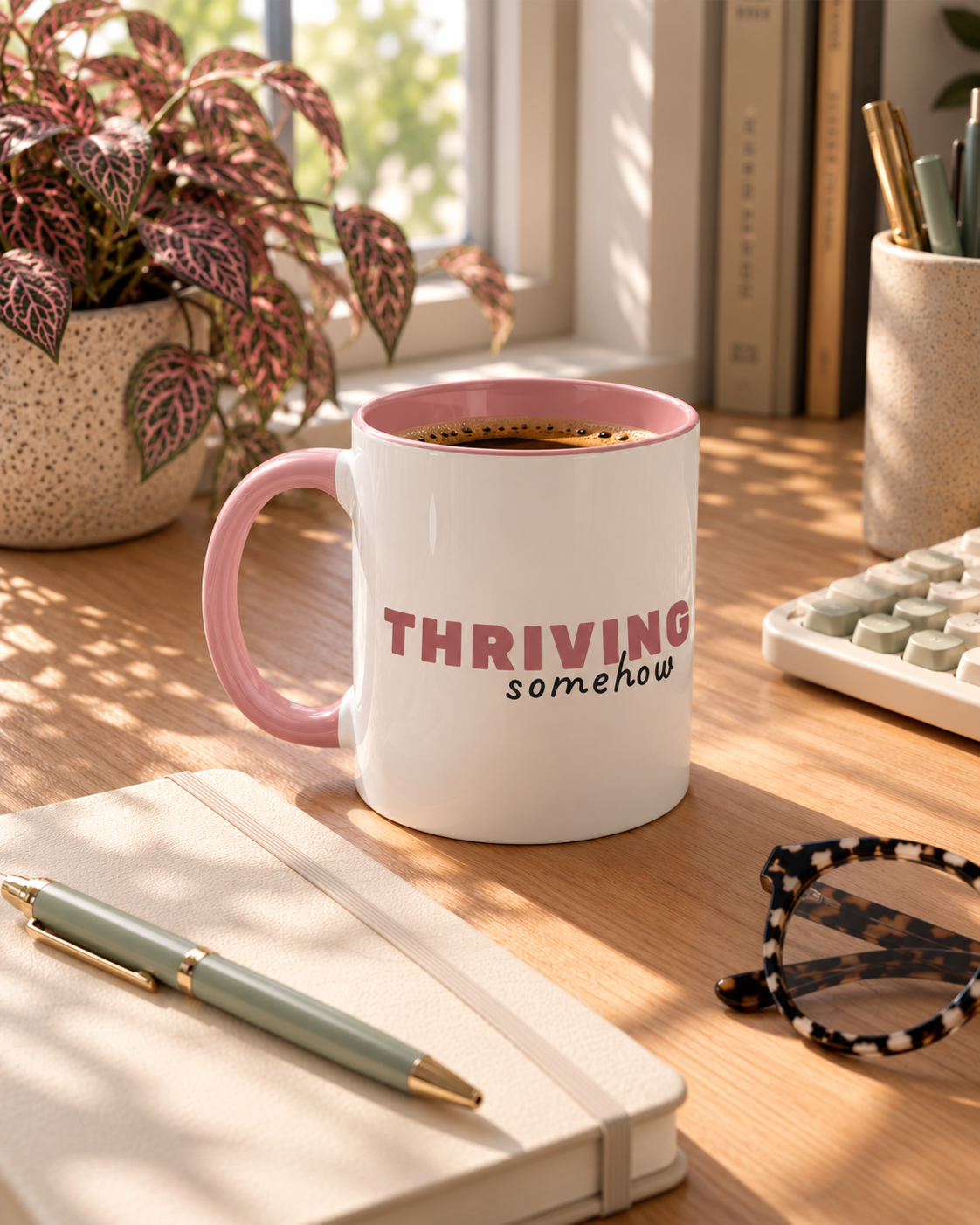 Thriving, Somehow Axolotl Mug | Funny & Cute Coffee Cup for Overthinkers & Animal Lovers