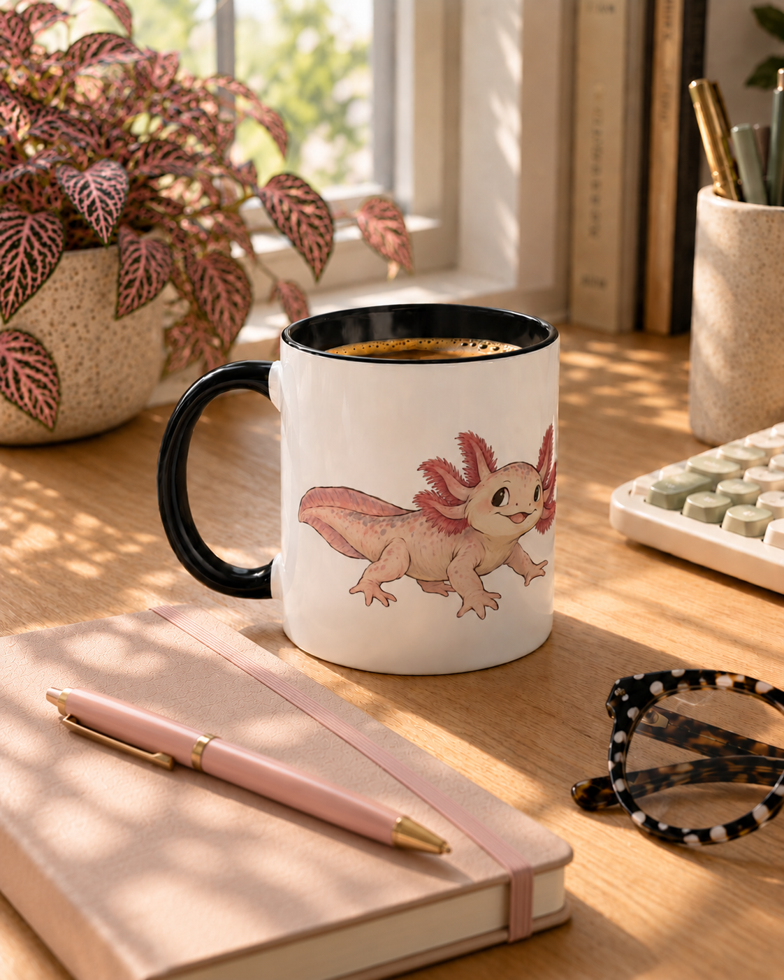 Thriving, Somehow Axolotl Mug | Funny & Cute Coffee Cup for Overthinkers & Animal Lovers