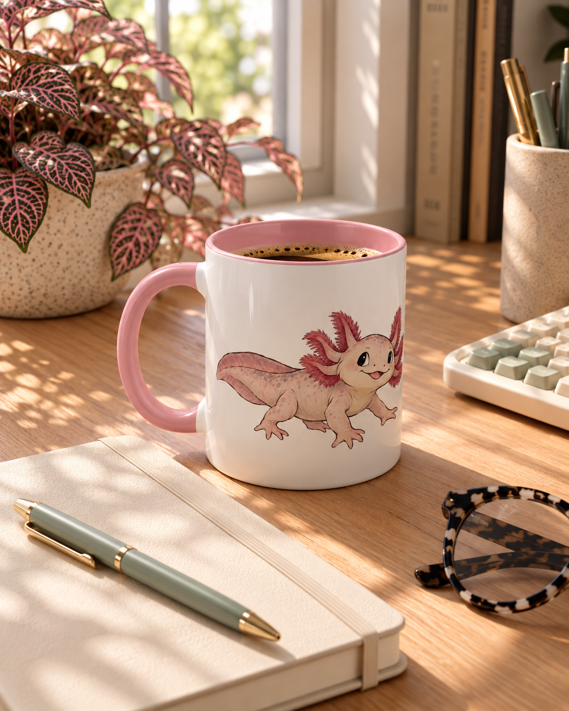 Thriving, Somehow Axolotl Mug | Funny & Cute Coffee Cup for Overthinkers & Animal Lovers