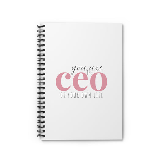 Pink Spiral Notebook – “You Are the CEO of Your Own Life” | For Big Ideas, Messy Thoughts & World Domination